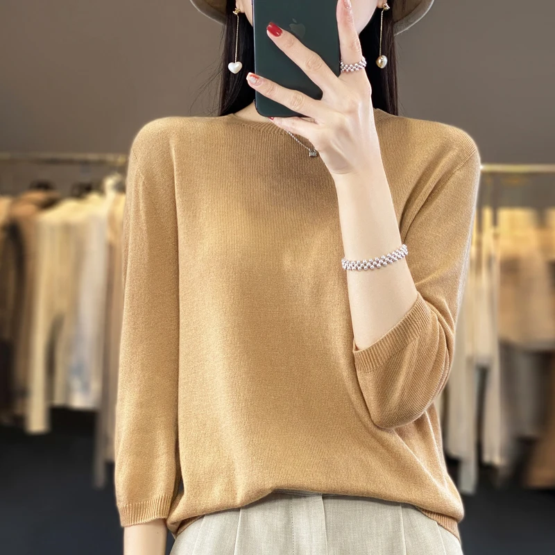 2024 New Spring Summer New Cashmere half sleeve  Women O-Neck  half sleeve Cashmere Knitted half sleeve Women