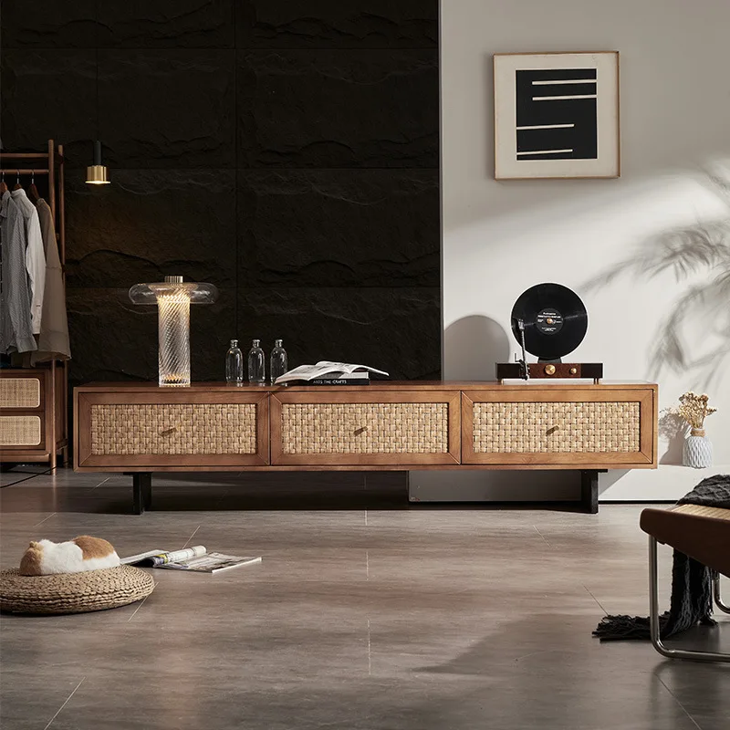 

Современные подставки для телевизора из цельного дерева, простые японские подставки для телевизора из ротанга, плетеные из ясеня, напольная мебель для хранения в семье Taquilla JTT