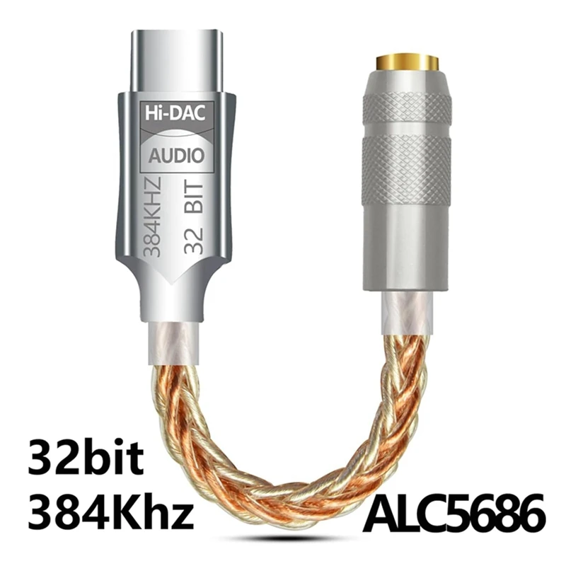 B34B-USB C To 3.5Mm DAC Earphone Amplifier Headphone Amp ALC5686 Hifi Digital Audio Decoder AUX Audio Cable Adapter Converter