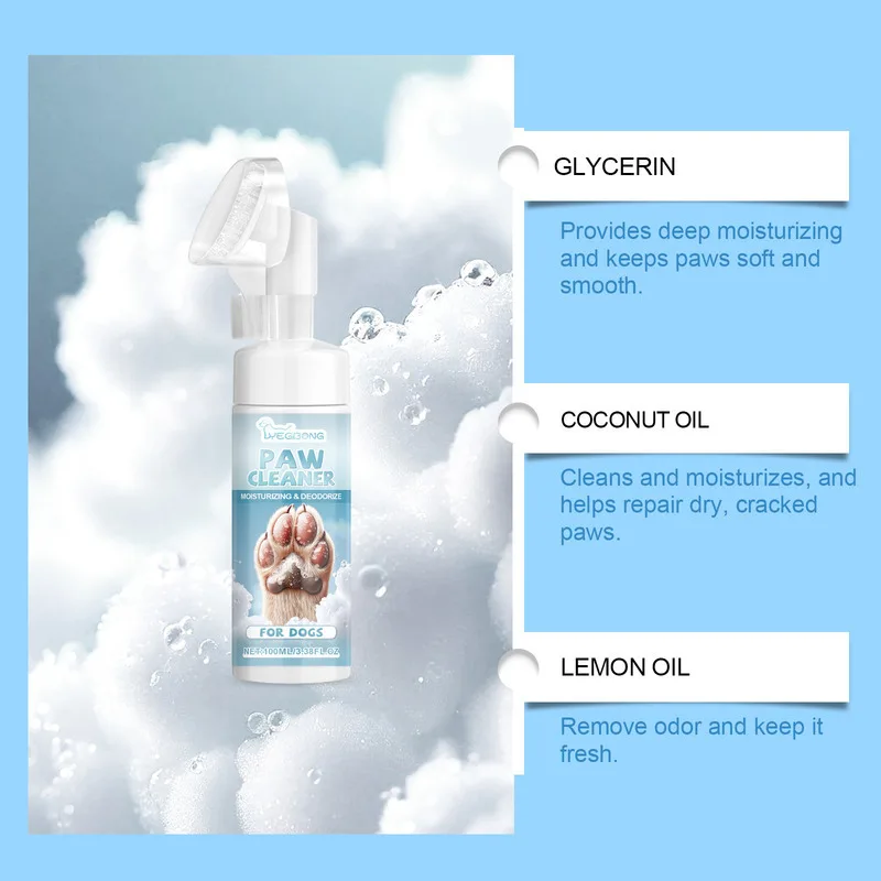 منظف مخلب الكلب رغوة غير شطف سوربيتول المنثول حقل النعناع استخراج فرشاة السيليكون ينظف المناطق التي يصعب الوصول إليها