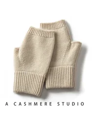 2024ผู้หญิงฤดูหนาว100% CASHMERE Mitts 15ซม.ถักFingerlessถุงมือY2kถุงมือความร้อนSemi FingerยาวMittensแขนอุ่น