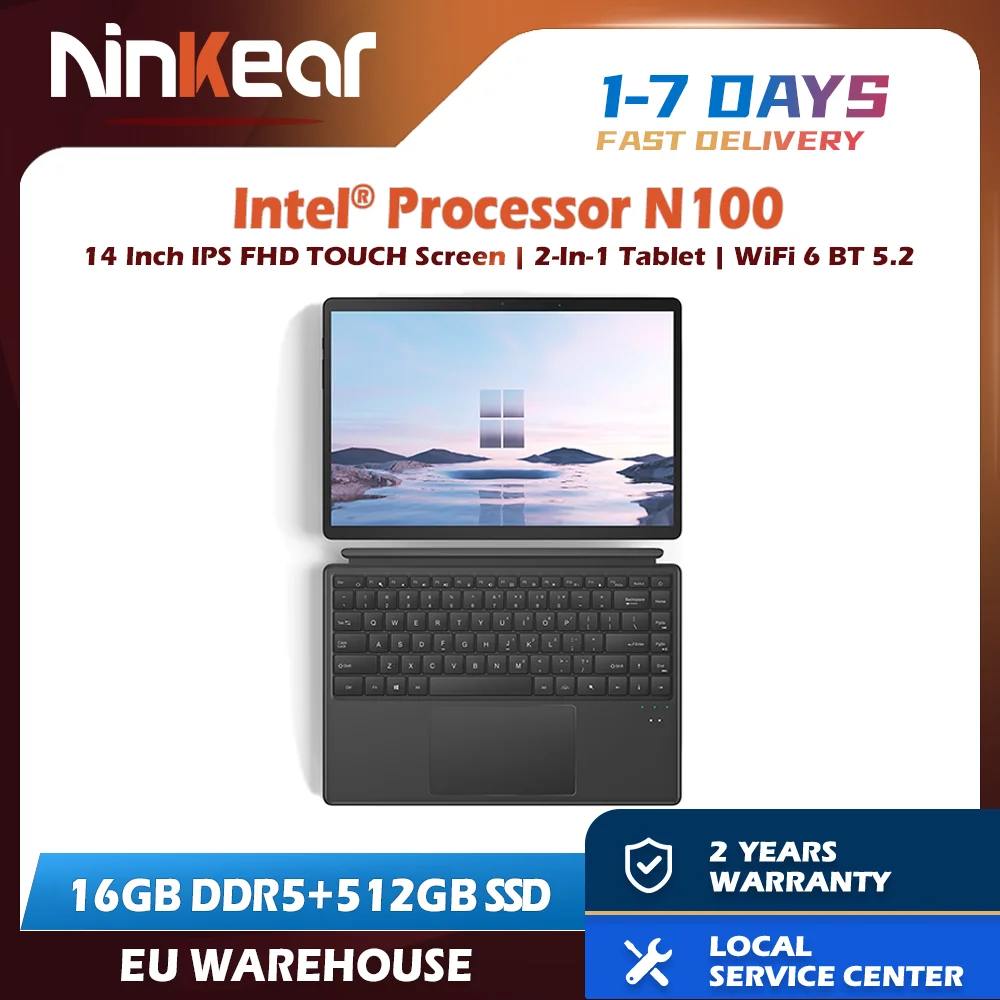 Ekran dotykowy laptopa Ninkear T40 2 w 1 Tablet Intel N100 14 Cal FHD 16GB DDR5 + 512GB SSD Wifi 6 podświetlana klawiatura RGB z rysikiem