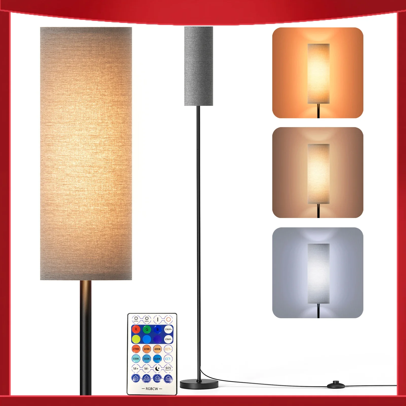 Modern Floor Lamp Standing Tall Light with RGB CCT LEDs Bulb BT Connected Phone App Control Remote Control Foot Switch