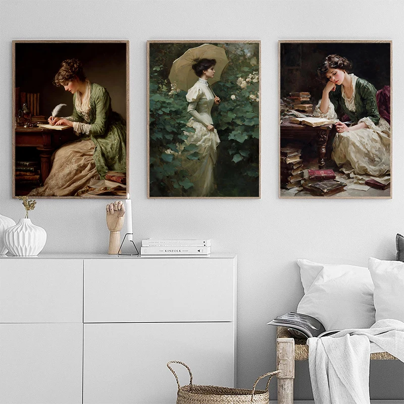 1pc frameless Romantic And Nostalgic Classical Beautiful Girl  Paint Portrait Art Poster Canvas Print  Living Room Entrance Wall