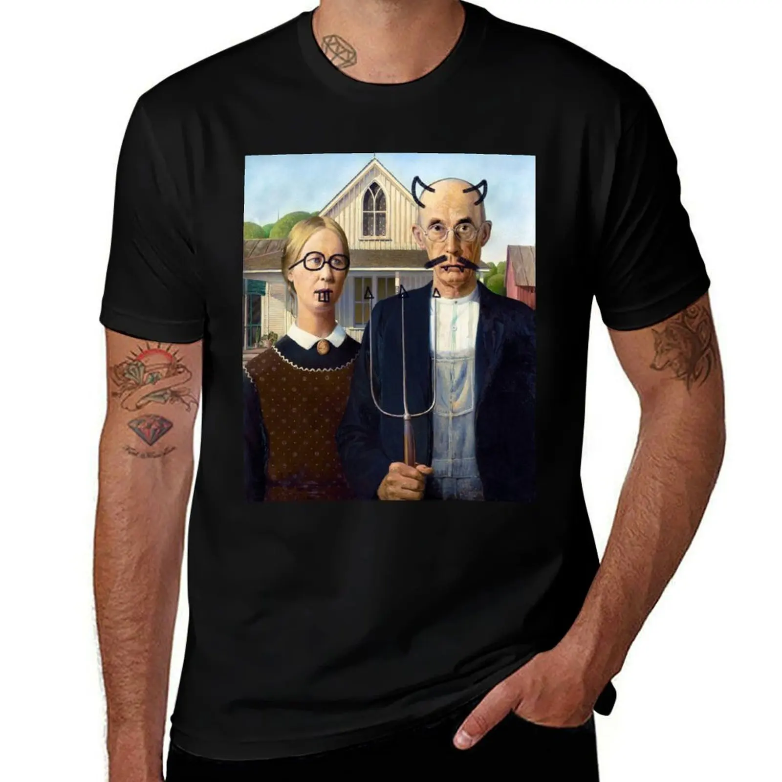 

Vandalized art - american gothic T-Shirt man t shirt heavy cotton man t shirt graphic mens graphic t shirts T-Shirt