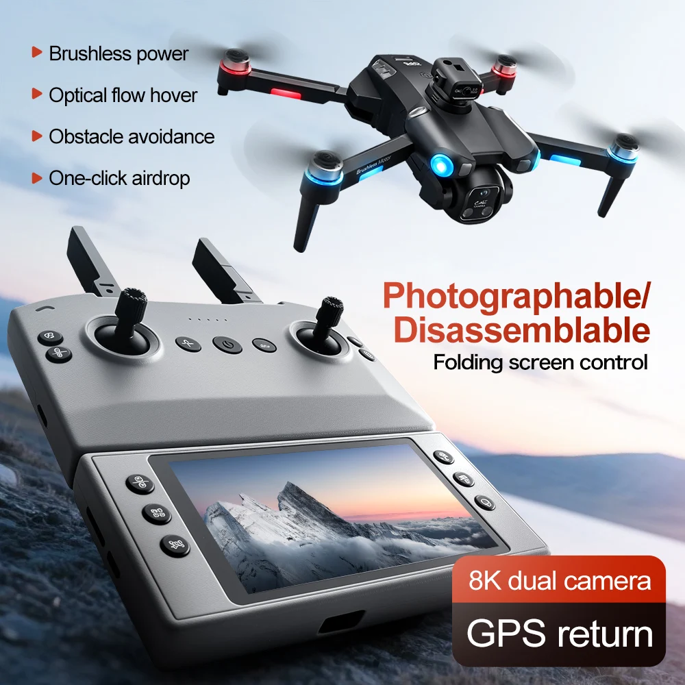 RC Quadcopter A189 GPS RC Aircraft with Screen Brushless Motor 8K Dual Camera Aerial Photography Auto Return Remote Control toys