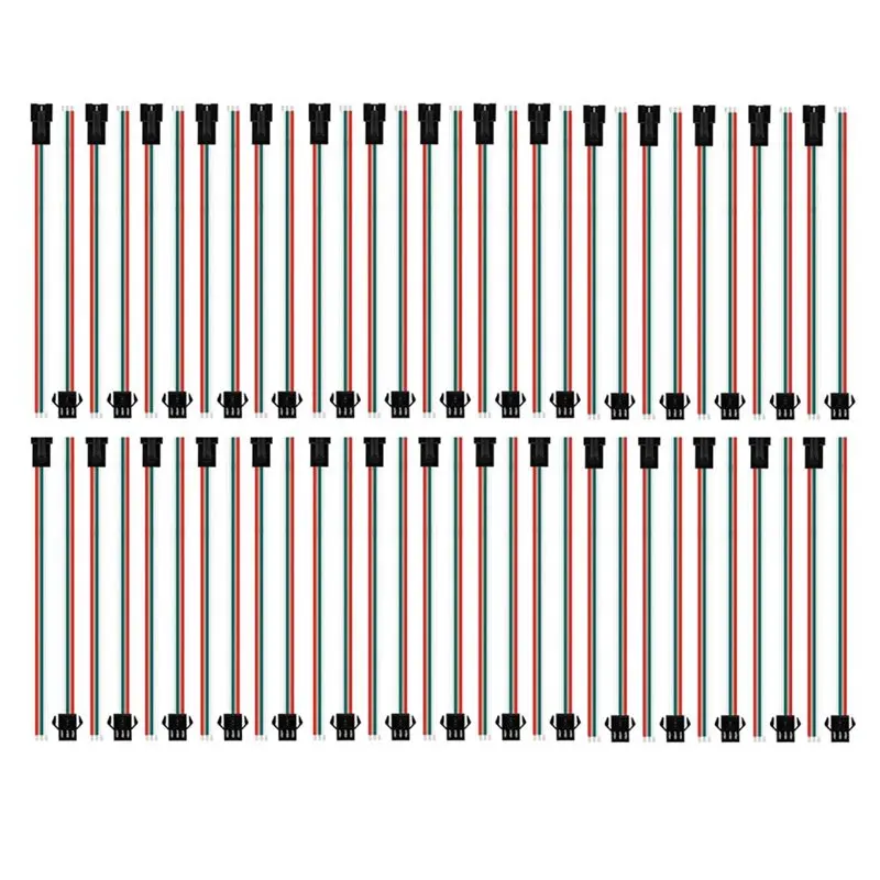DTEN-JST SM 3-Pin Connectors 30 Pair- Male/Female For WS2812B/WS2811/WS2812/WS2814/SK6812 LED Strip Wiring- 15Cm 22AWG Wires