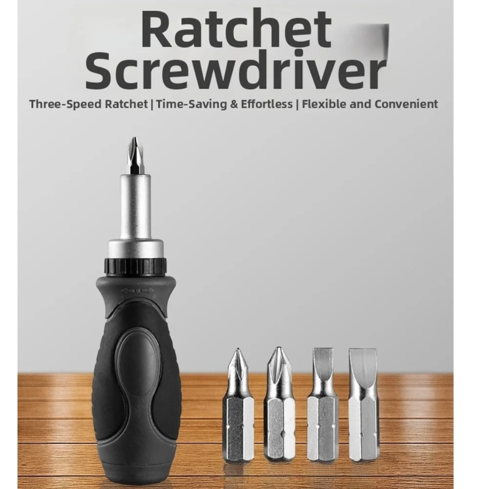 6 In Magnetic Ratchet Screwdriver Set With Chrome Vanadium Steel Bits Compact For Multi Tool For Home Repair And Assembly Kit
