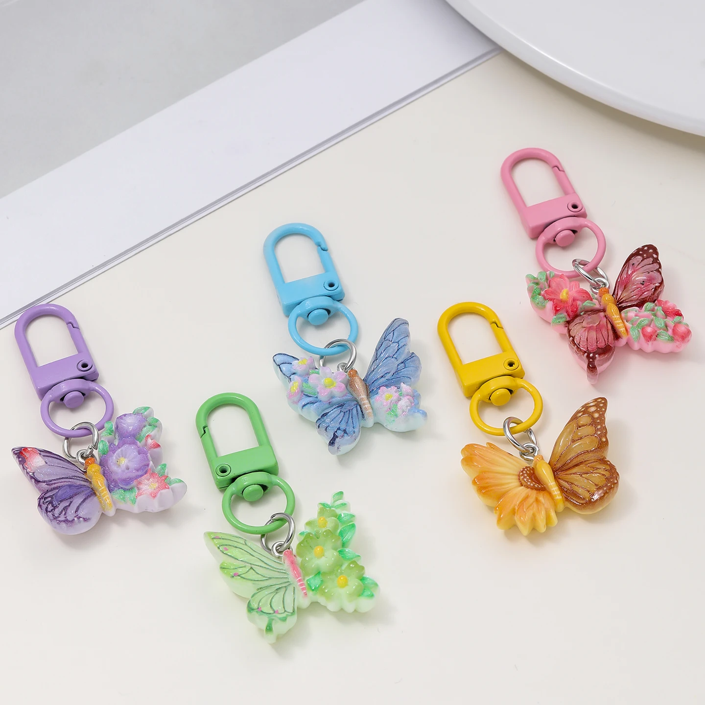 Colorful Butterfly Keychain Oil Painting Pendant, Creative Gift