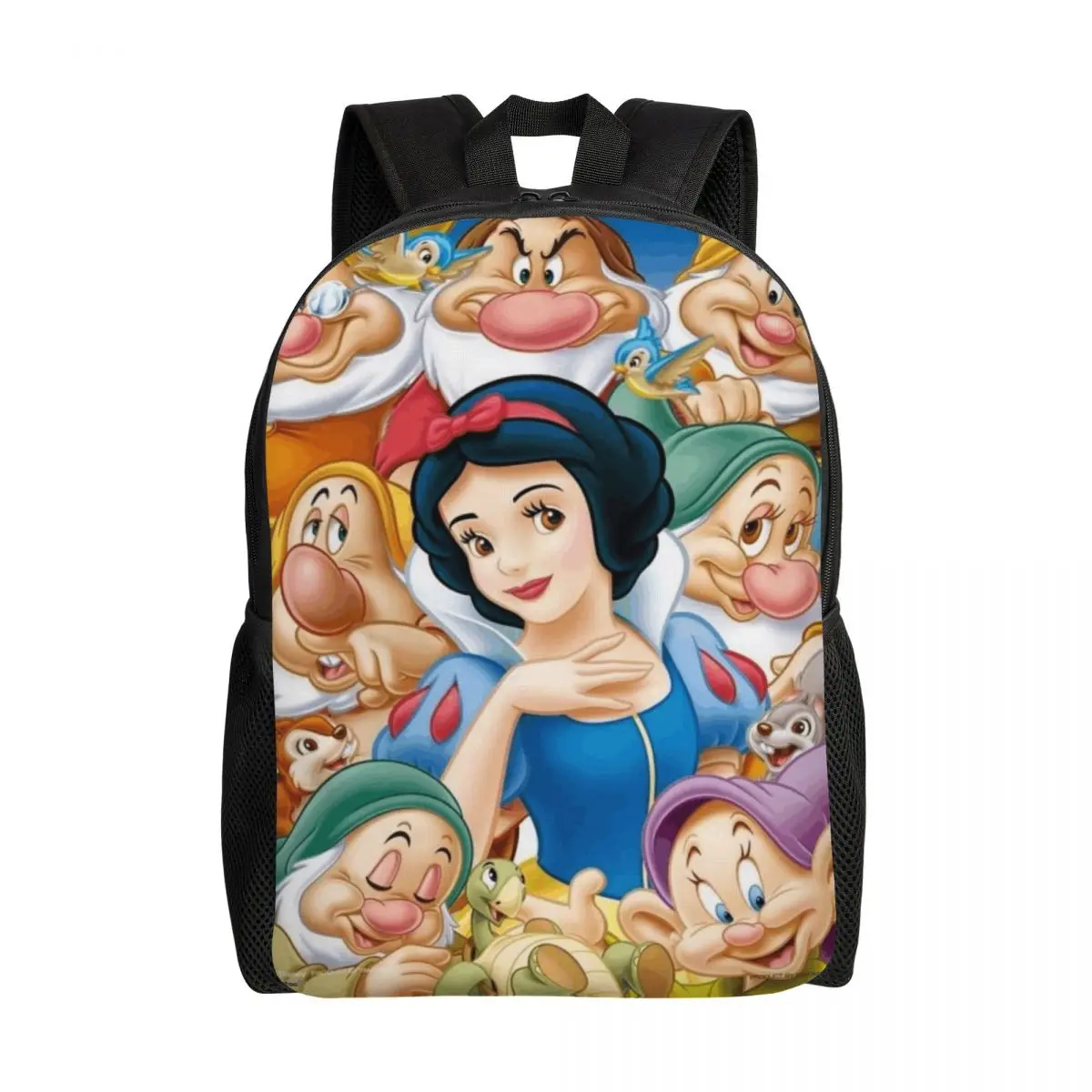 

Custom Snow White Princess Laptop Backpack Women Men Basic Bookbag for College School Students The Seven Dwarfs Bag