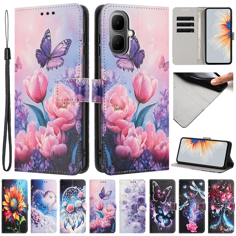 For Infinix Smart 10 Case Smart10 X6725 Funda Wallet Protect Phone Case for infinix Smart 10 Plus 10Plus Painted Flip Cover Etui