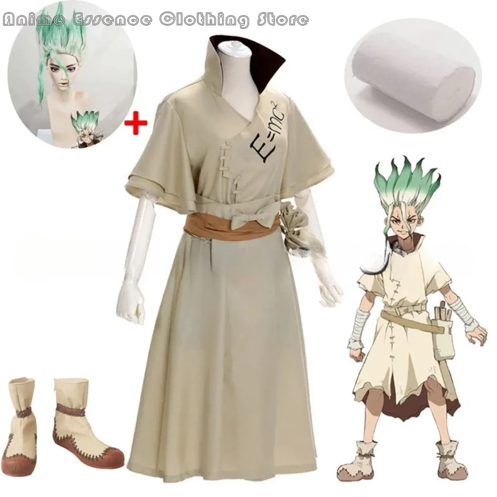 Dr. Stone Anime Doctor Stone Senku Ishigami Cosplay Costume Adult Men Senku Uniform Outfit Wig Halloween Carnival Party Suit