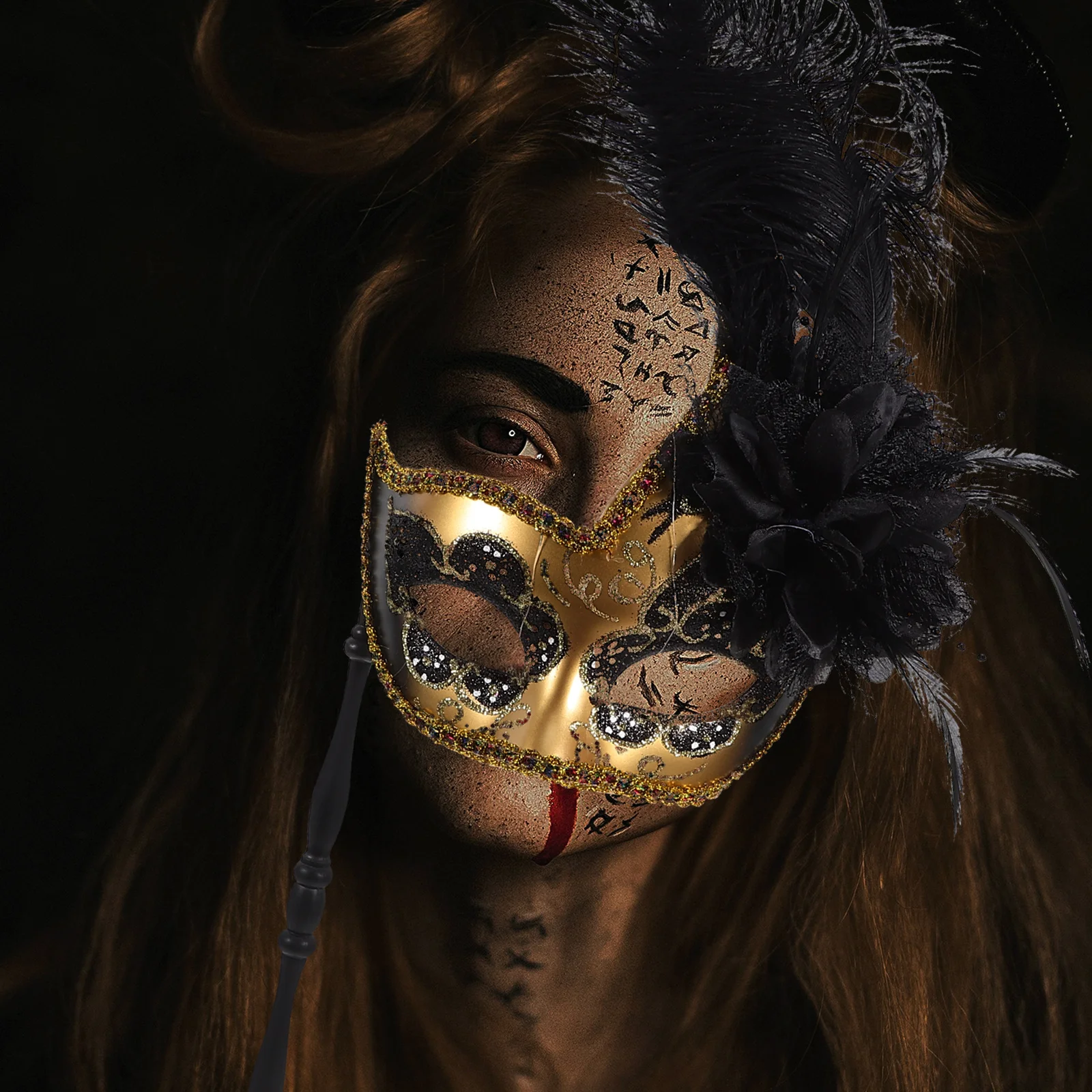 

Mask Halloween Decor Masquerade Party Dancing Prom Stick Lightweight Durable Handheld Elegant Mysterious Cosplay