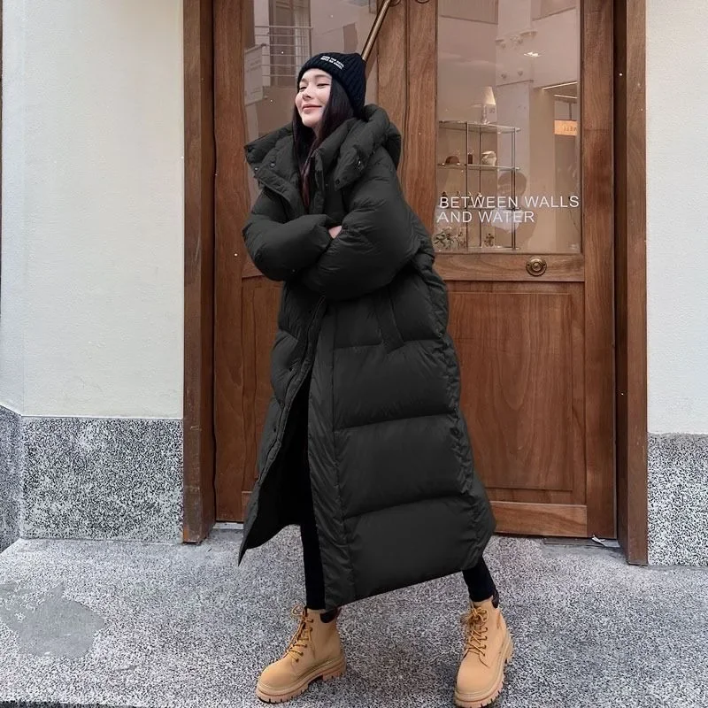 Down padded jacket women\'s long over knee 2025 winter new Korean version thickened padded jacket oversize bread padded jacket