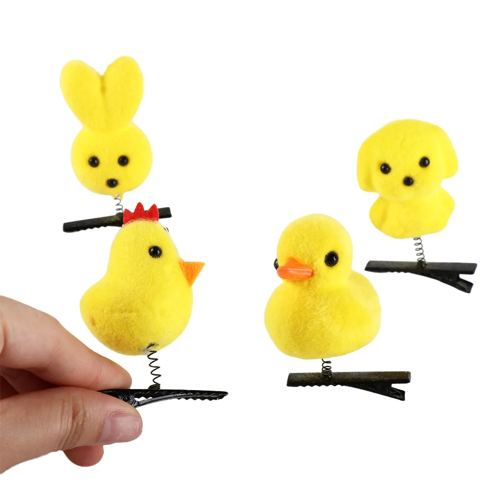 Korean Cartoon Plush Duck Chicken Dog Rabbit Star Hair Clip Animal Hairpin Girls Metal Duckbill Clip Barrettes Hair Accessories