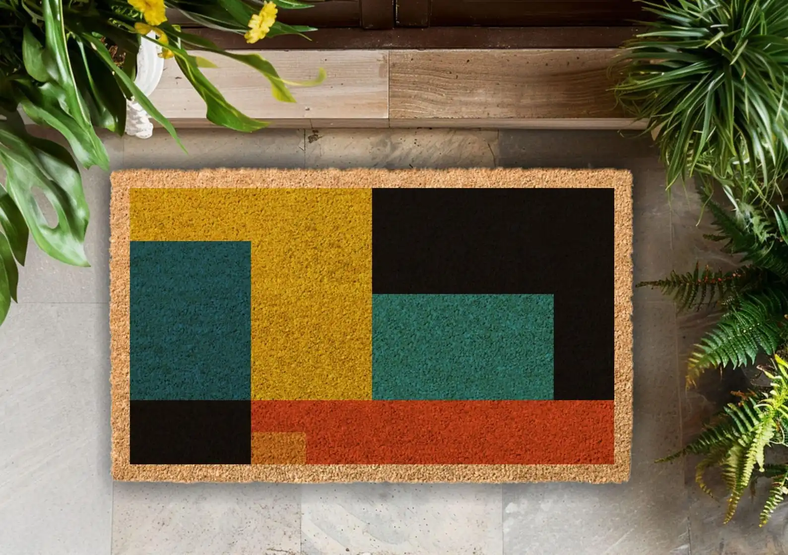 

Modern Geometric Coir Welcome Mat Housewarming Gift Custom Trendy Anti-slip Bcking Absorbent Doormat Outdoor Company Shop Rugs