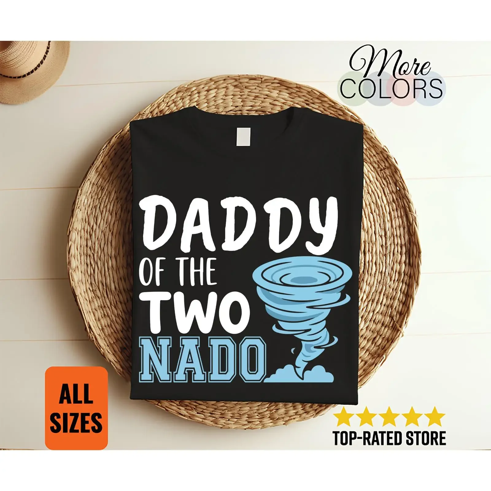 Daddy Of The Two Nado Tornado Theme 2nd Birthday Party T Shirt Funny Parent Family Celebration Apparel vintage Washed