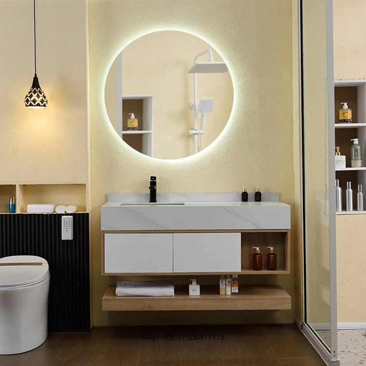 Top European Style White Floating Modern Luxury Bathroom Cabinet Furniture
