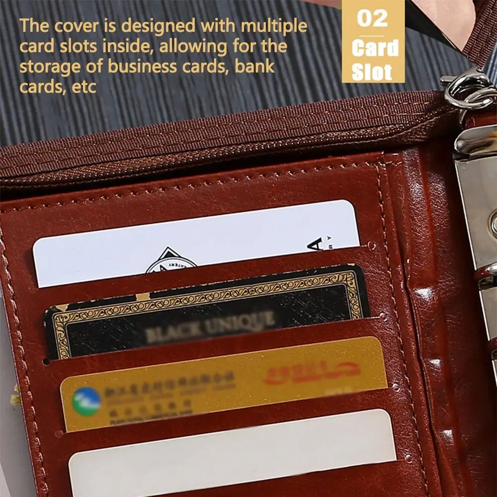 Cartella di file portatile Raccoglitore per portafoglio a 6 anelli in pelle PU con portacarte per calcolatrice Archiviazione di documenti per notebook a fogli mobili