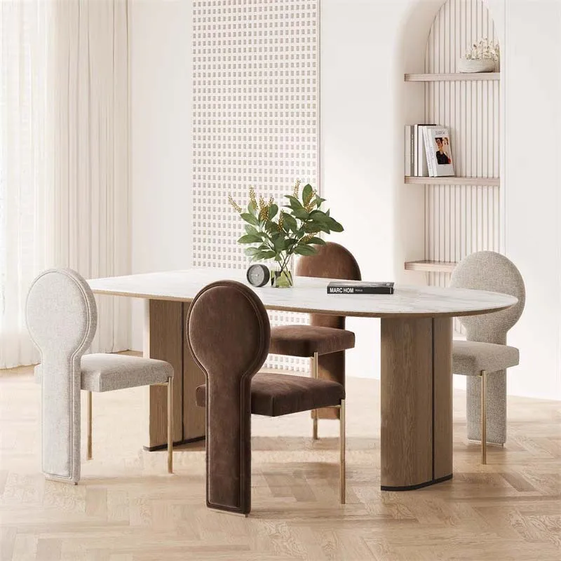 ‌French Mid-Century Inspired Lounge Seat Space Saving Velvet Dining Chair for Small Spaces Luxury Compact Seating for Bedroom