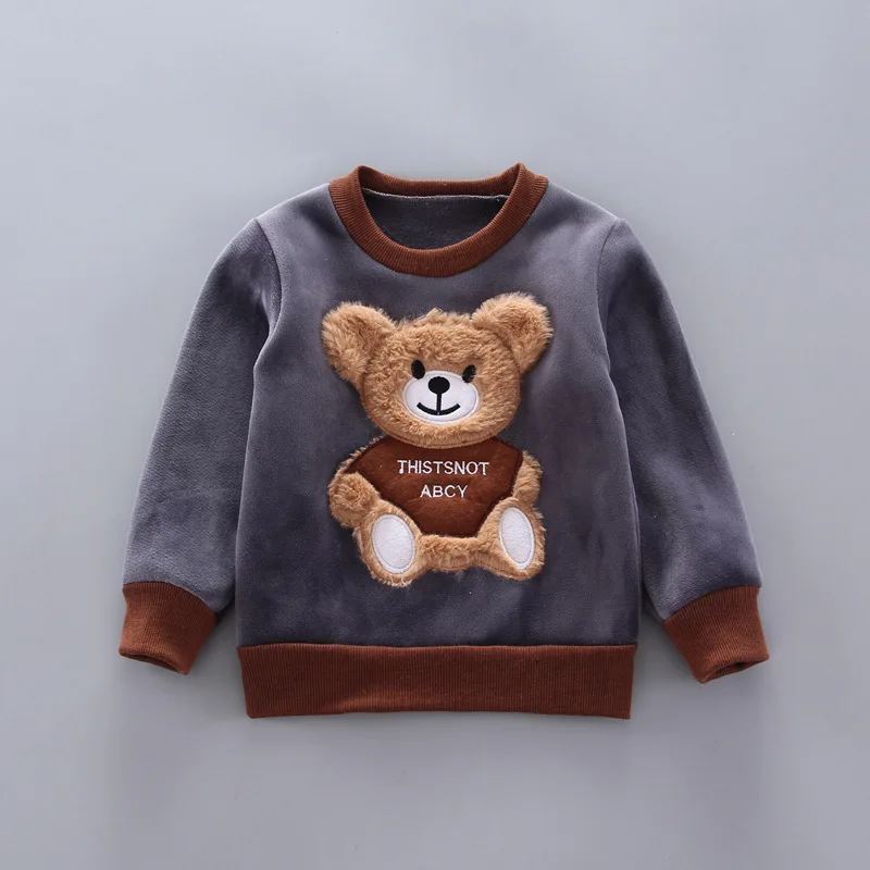 Korean version new plush and thick winter long sleeved set cartoon casual baby boy clothing double-sided plush baby clothing3PS