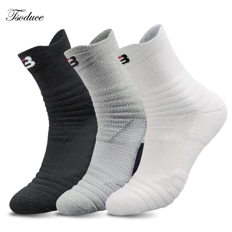 3 Pairs/Lot Men Sport Socks Breathable Basketball Running Football Socks Non-Slip Men Fitness Grey Black White Crew Short Socks