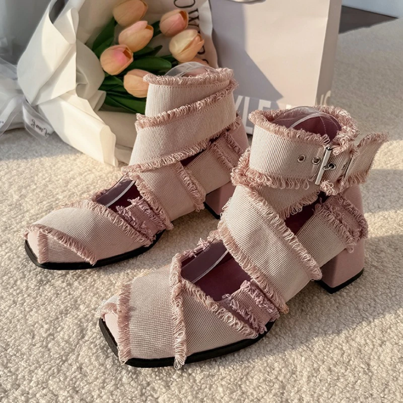 Дизайнерские туфли Мэри Джейн на массивном каблуке с ремешком на щиколотке в стиле ретро, женские летние модные балетки с квадратным носком и пряжкой, розовые балетки на высоком каблуке Дизайнерские туфли Мэри Джейн на массивном каблуке с ремешком на щиколотке в стиле ретро, женские летние модные балетки с квадратным носком и пряжкой, розовые балетки на высоком каблуке