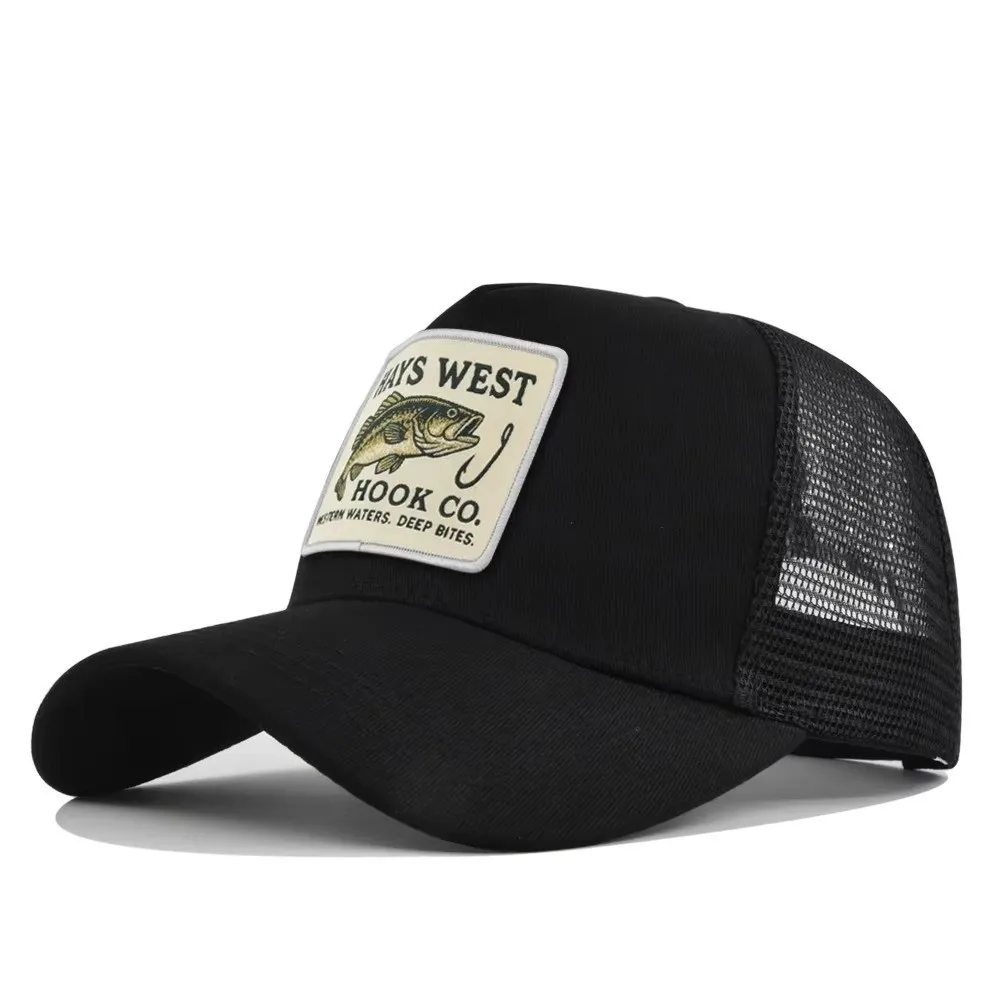 High Quality Fishing Embroidery Baseball Cap Mesh Back Outdoor Fishing Snapback Breathable Fabric Snapback Closure