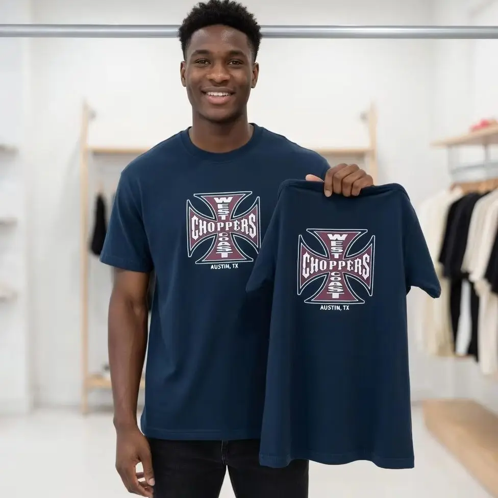 West Coast Choppers Men's Vintage Washed Graphic T-Shirt 2026 New Biker Iron Cross Streetwear Tee