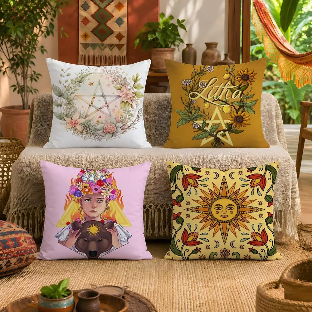 Nordic Midsummer Festival Cushion Cover 1pc Square Plush Pillow Cover Soft Fuzzy Removable Washable Sofa Bed Bedroom Decor