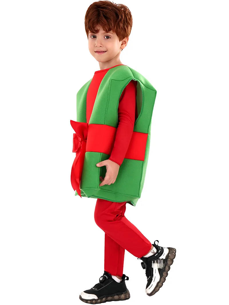 Christmas Costumes Children Candy Cane Cosplay Costume Boy Santa Claus Gift Box Clothes Holiday Party Stage Performance Costume