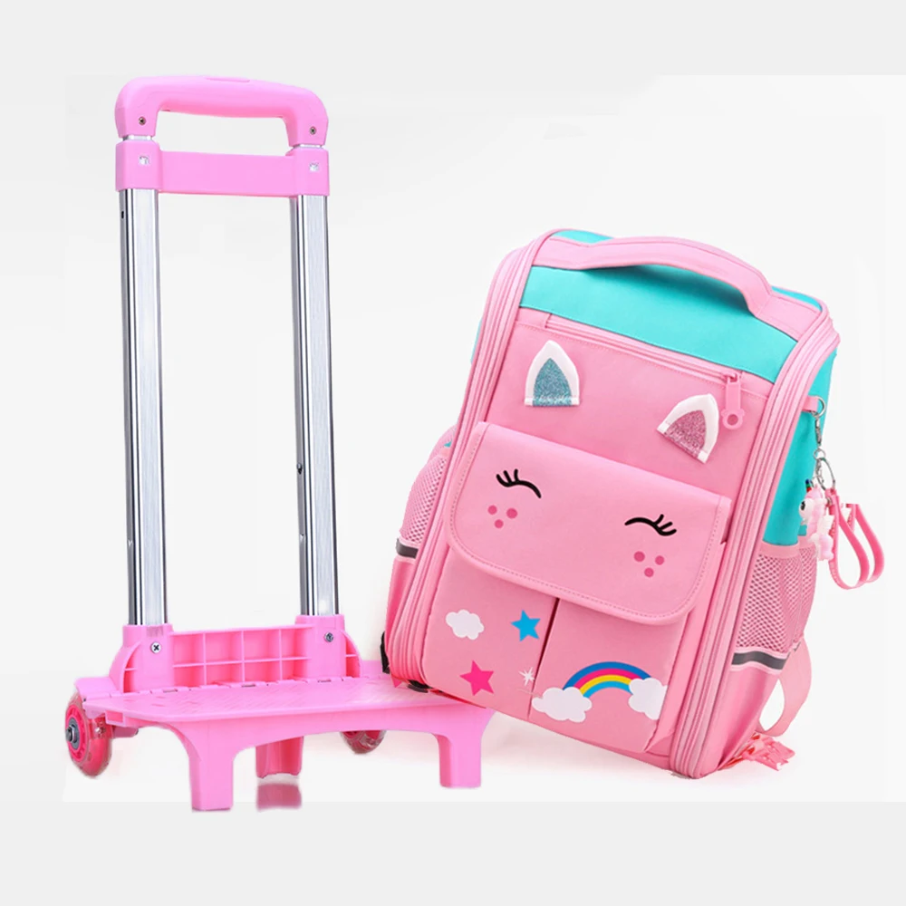 Amiqi School Wheeled Backpack For Girls School Trolley Bag Wheels Lunch Bag Rolling Backpack Bags For Kids Wheeled Bags Mochila