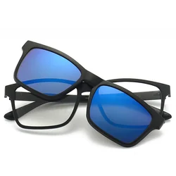 Blue-Coated Film Magnetic Sunglasses Men Polarized Women Clip On Glasses Square Optic Myopia Spectacle Frames 6 In 1 Eyeglass