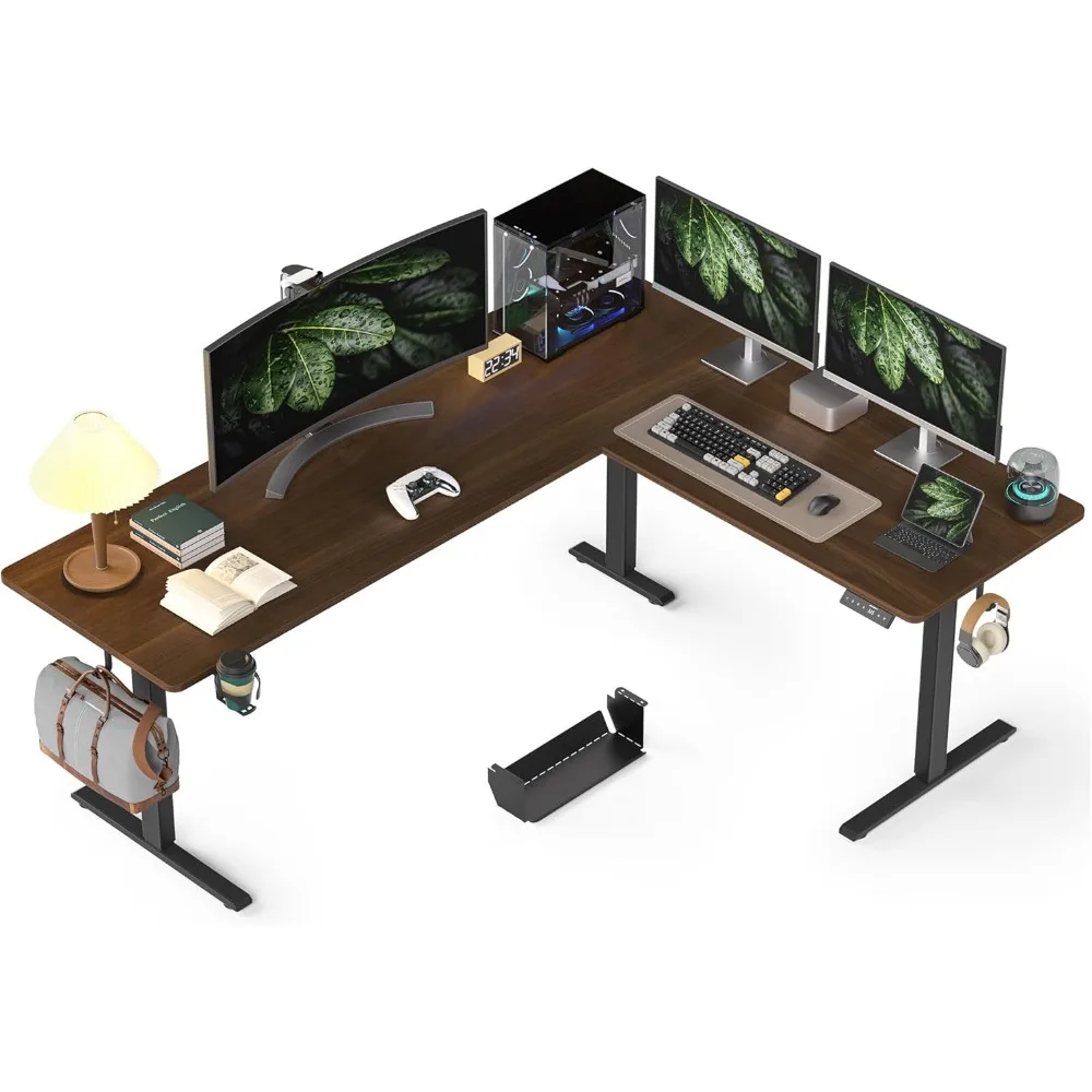 

Двусторонний L-образный стол 75x61 дюймов с регулируемой высотой и подстаканником, электрическая угловая компьютерная рабочая станция для дома