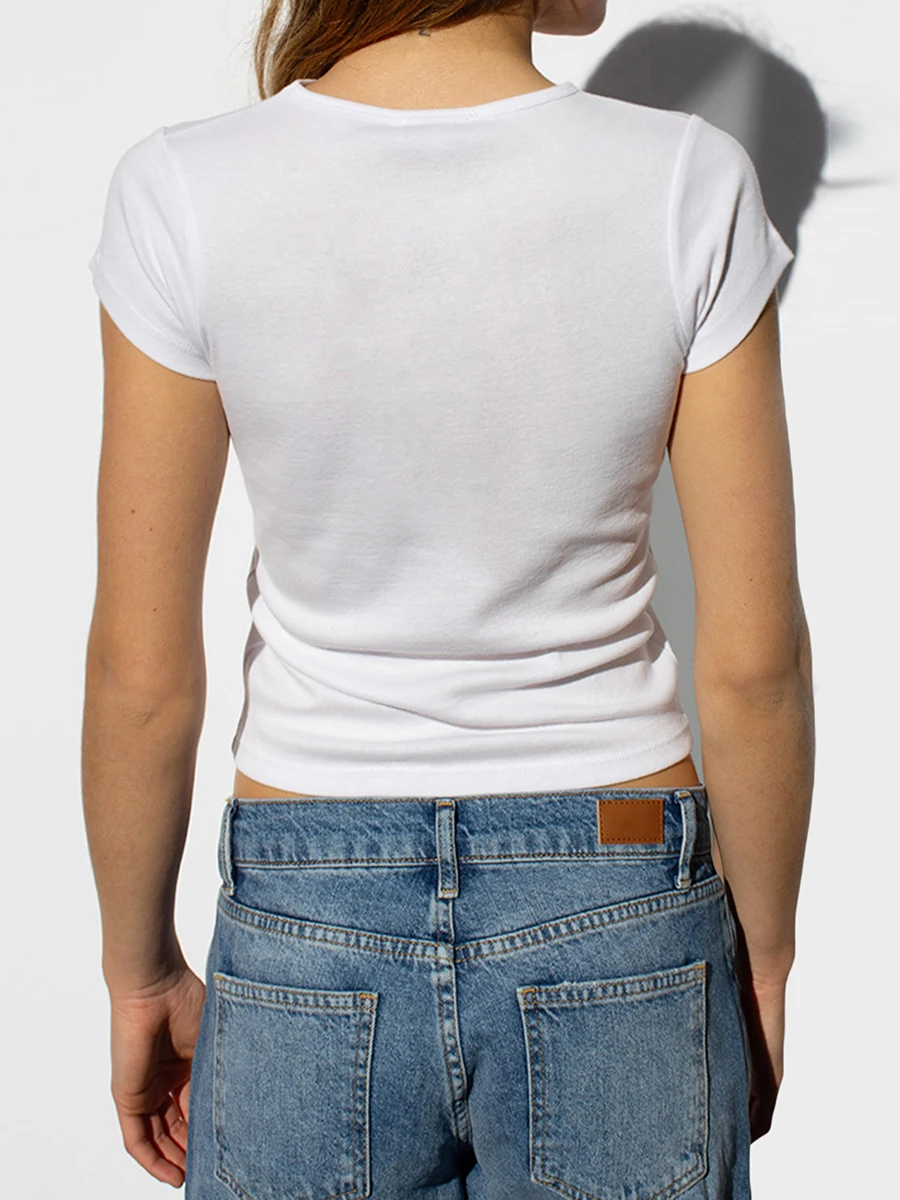 تي شيرت نسائي بقصة ضيقة بطبعة نجوم برقبة مستديرة وأكمام قصيرة ، تي شيرت بعلم الولايات المتحدة ، الرابع من قمم جولي ، غير رسمي #3