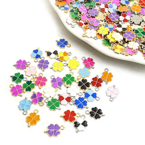 도파민 네 잎 클로버 에나멜 매력 20pcs DIY 목걸이 팔찌 귀걸이 열쇠 고리 부적 펜던트 크리 에이 티브 선물 액세서리