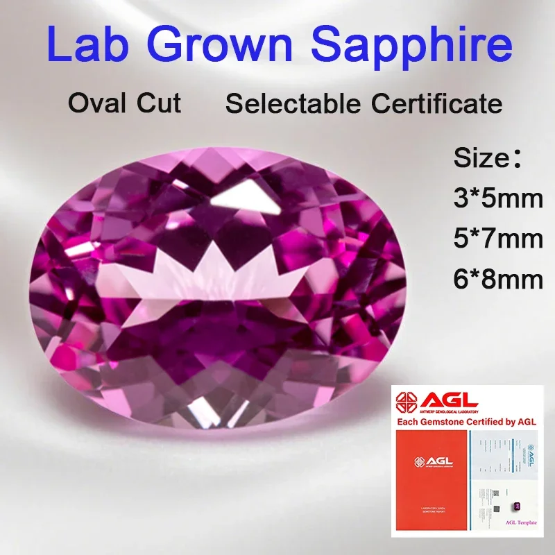 

Lab Grown Sapphire Loose Stone Oval Shape Hot Pink Color VVS1 Charms Beads for DIY Jewelry Making Pendant Selectable Certificate