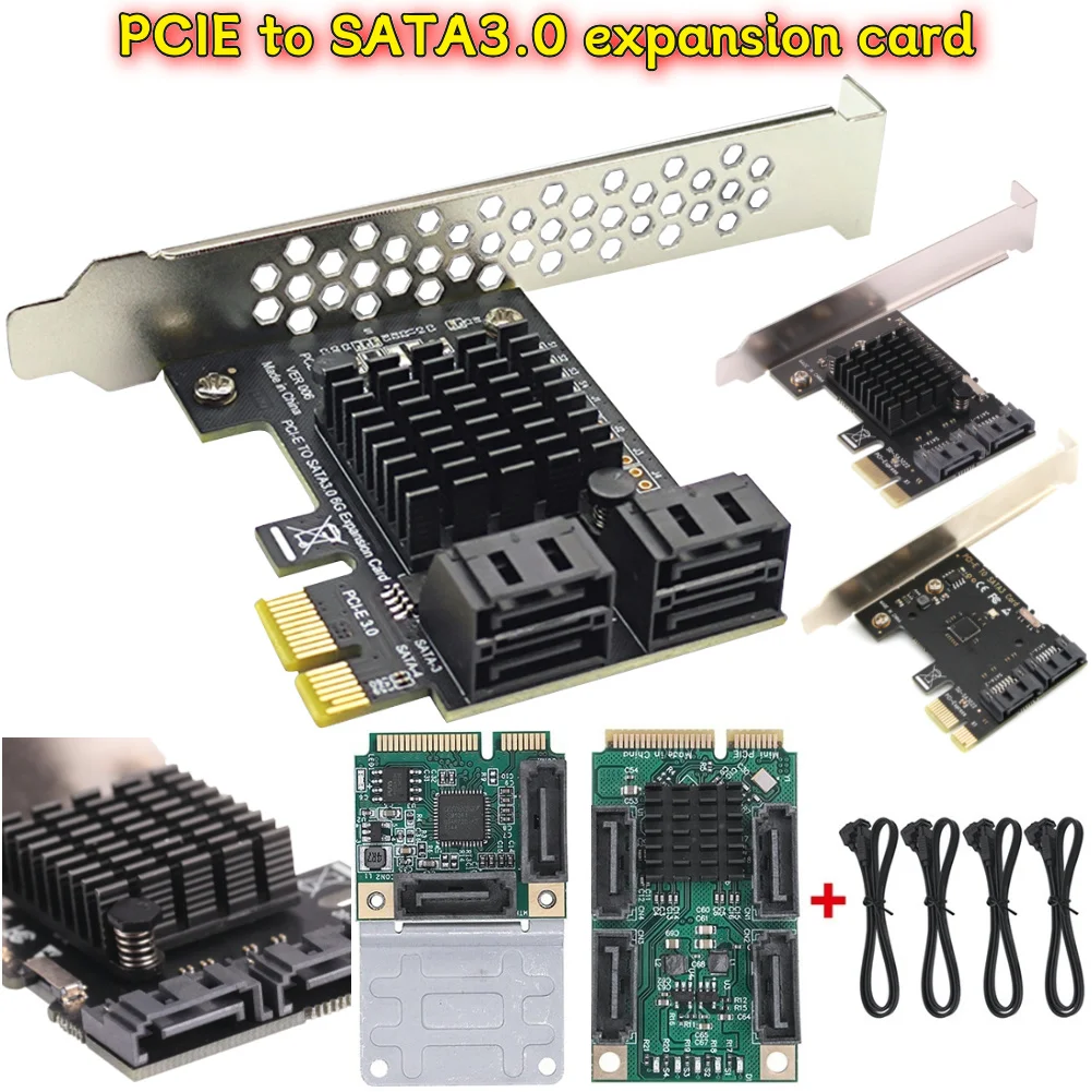 PCI-E SATA 1X 4X 8X 16X PCI-E Cards PCI Express to SATA 3.0 4-Port SATA III 6Gbps Expansion Adapter Board with ASMedia ASM1064