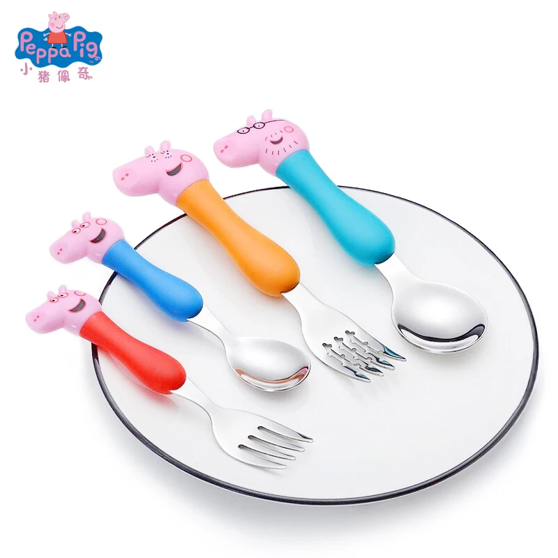 Peppa Pig Fork Spoon Tableware 304 Stainless Steel George Pig Dad Mom Children Playing House Simulated Toys Anime Figure Gifts