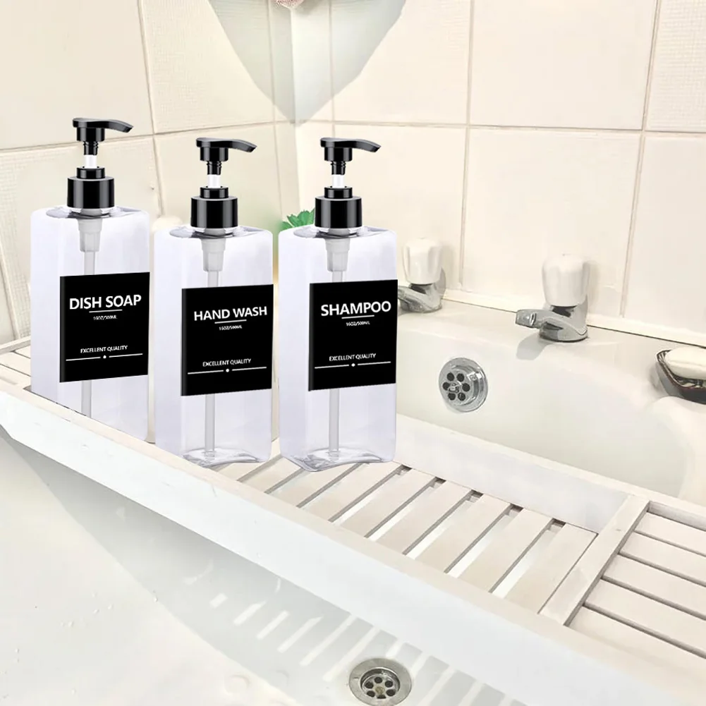 3 pz 500ml distributore di sapone quadrato etichette impermeabili bottiglia vuota riutilizzabile sapone per le mani lozione liquida Shampoo balsamo