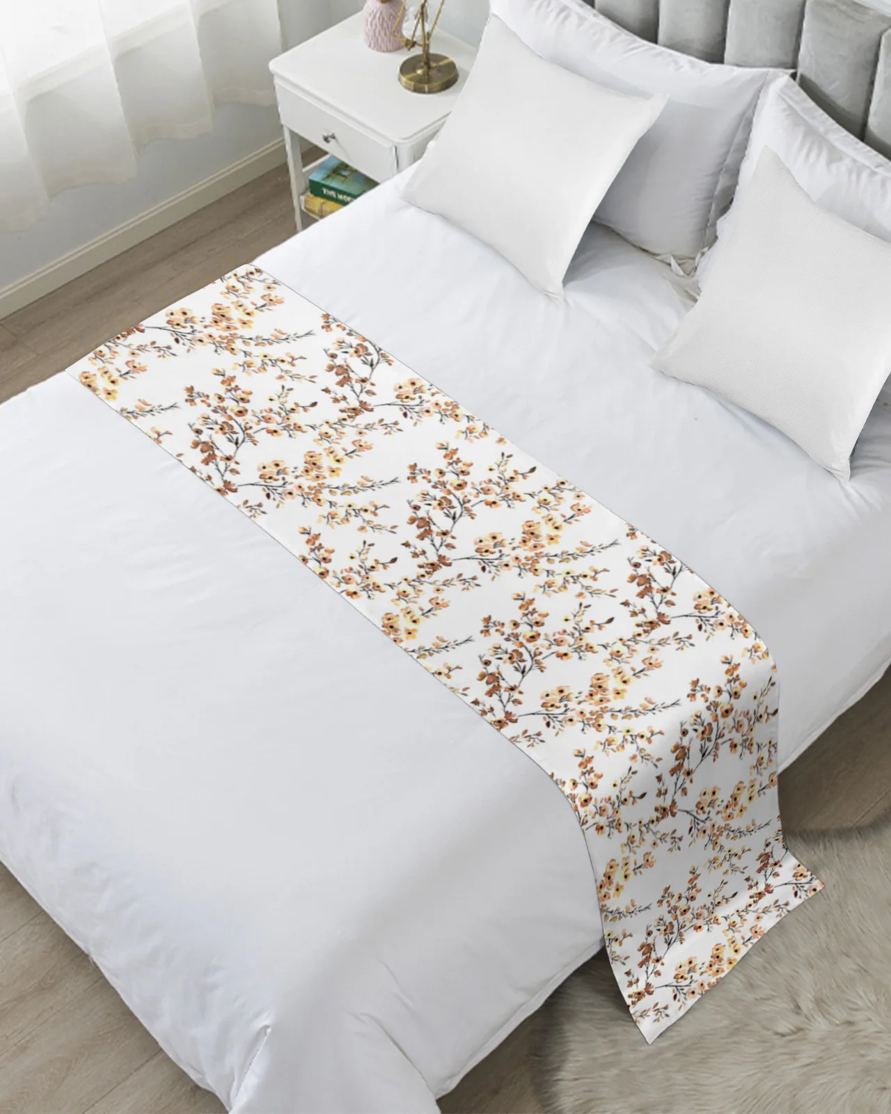 Flower Watercolor Leaf Bud Soft Bed Runner Home Hotel Table Decor Bed Flag Wedding Bedroom Bed Tail Towel