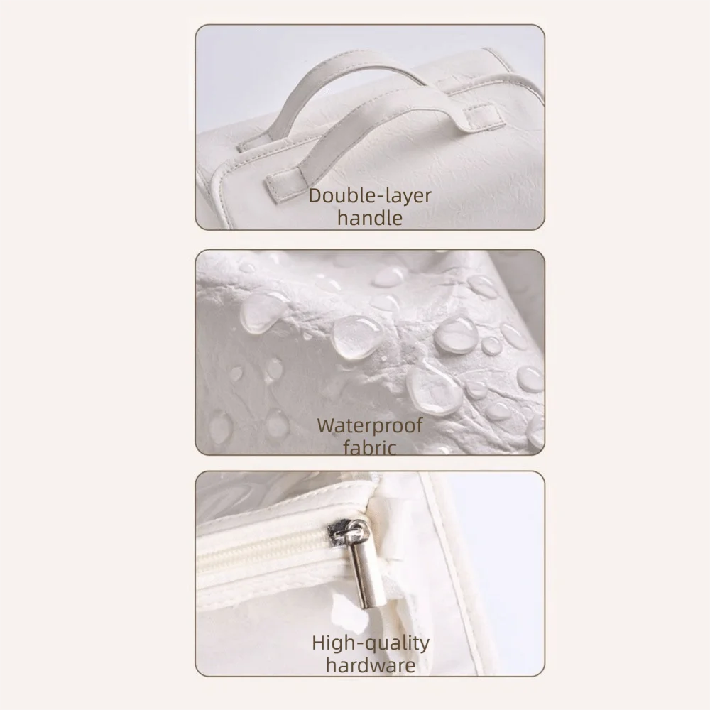 

Large Capacity Foldable Cosmetic Bag PU Leather Waterproof Portable Toiletry Bag Roll Up Design Detachable Makeup Organizer
