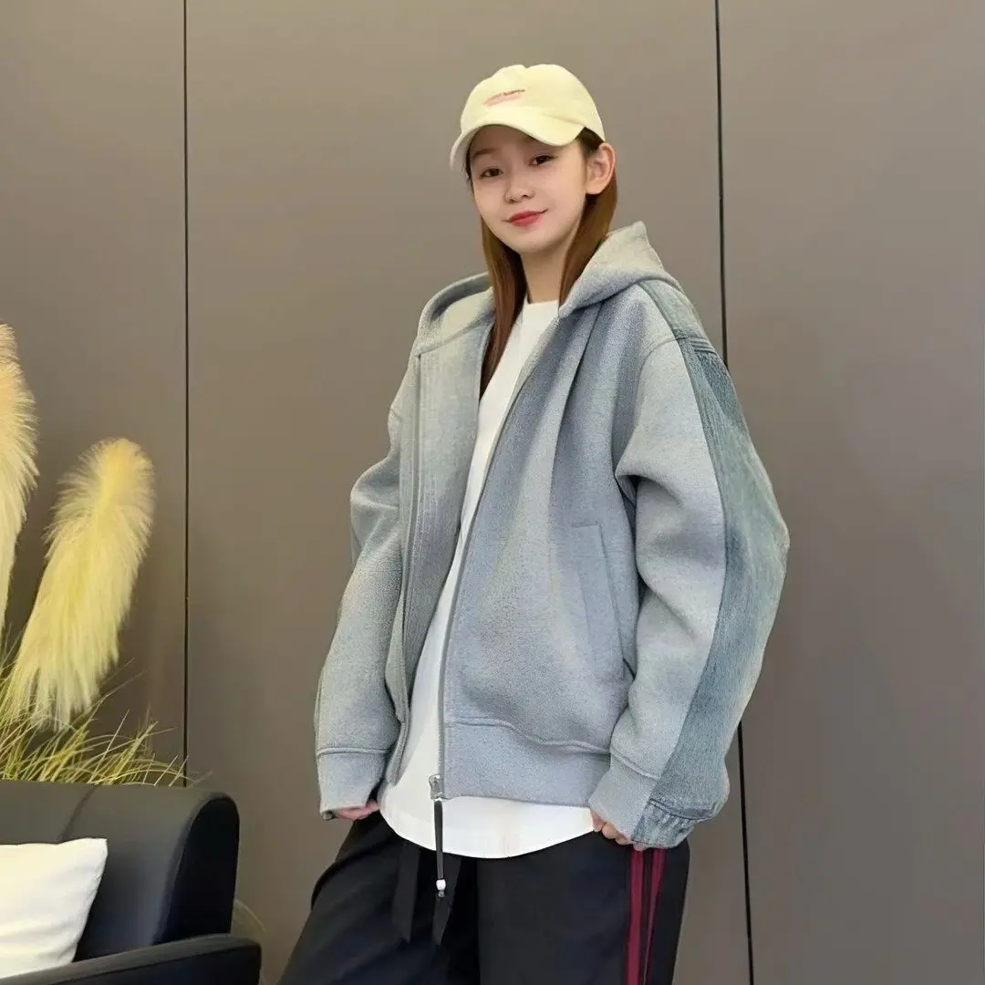 

Autumn Winter New Hooded Thickened Men's Sweatshirt Denim Detachable down Jacket Casual Style Short Length Zipper Closure Coat