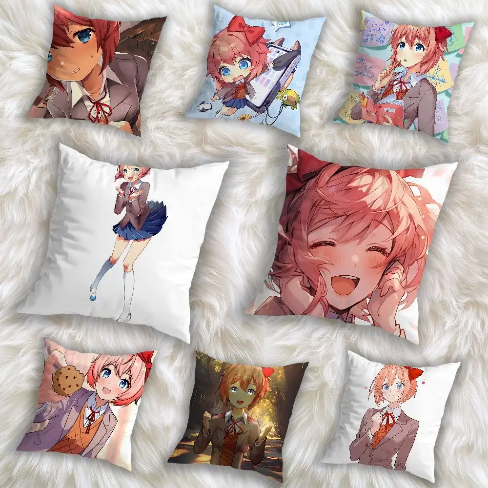 

cute DDLC pink S-Sayoris Pillow Case Square Double-Sided Printing Short Plush Sofa Cushion Cover Bedroom Bedside Pillow