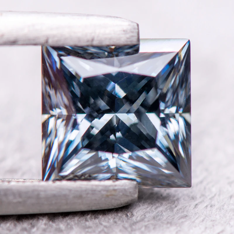 Moissanite Loose Stone Princess Cut Gray Colour Lab Created Diamond Gemstone Pass Diamond Tester with GRA Certificate