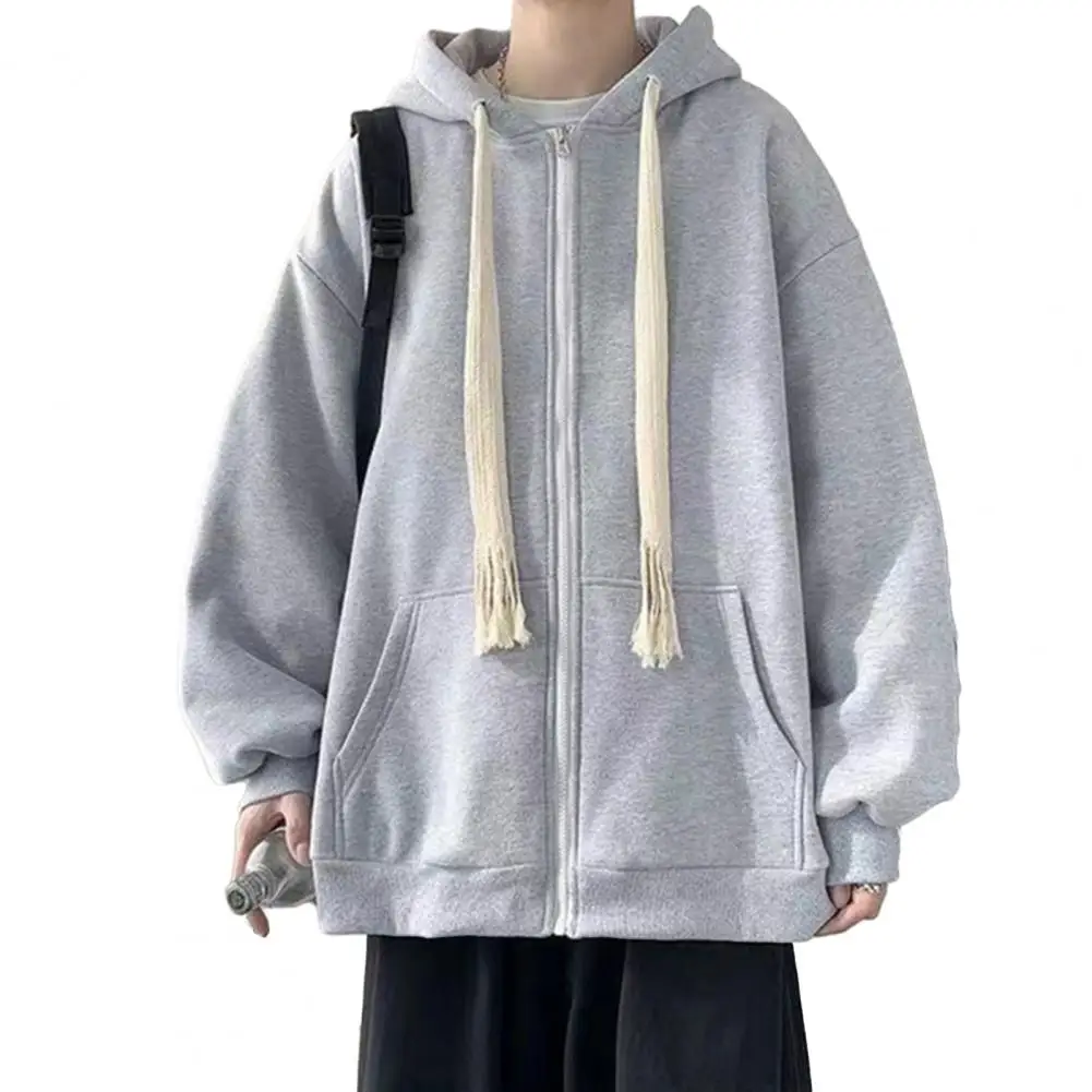 Hooded Coat Stylish Men's Fleece-lined Hoodie Cozy Autumn/winter Coat with Zipper Placket Pocket Warm Comfortable Hoodie