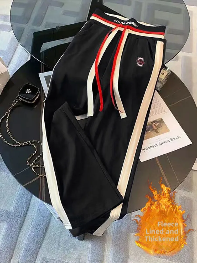 

Женские спортивные брюки Thiened Fce Stripe: осенне-весенний дизайн, повседневные джоггеры с высокой талией, прямые широкие брюки с драпировкой
