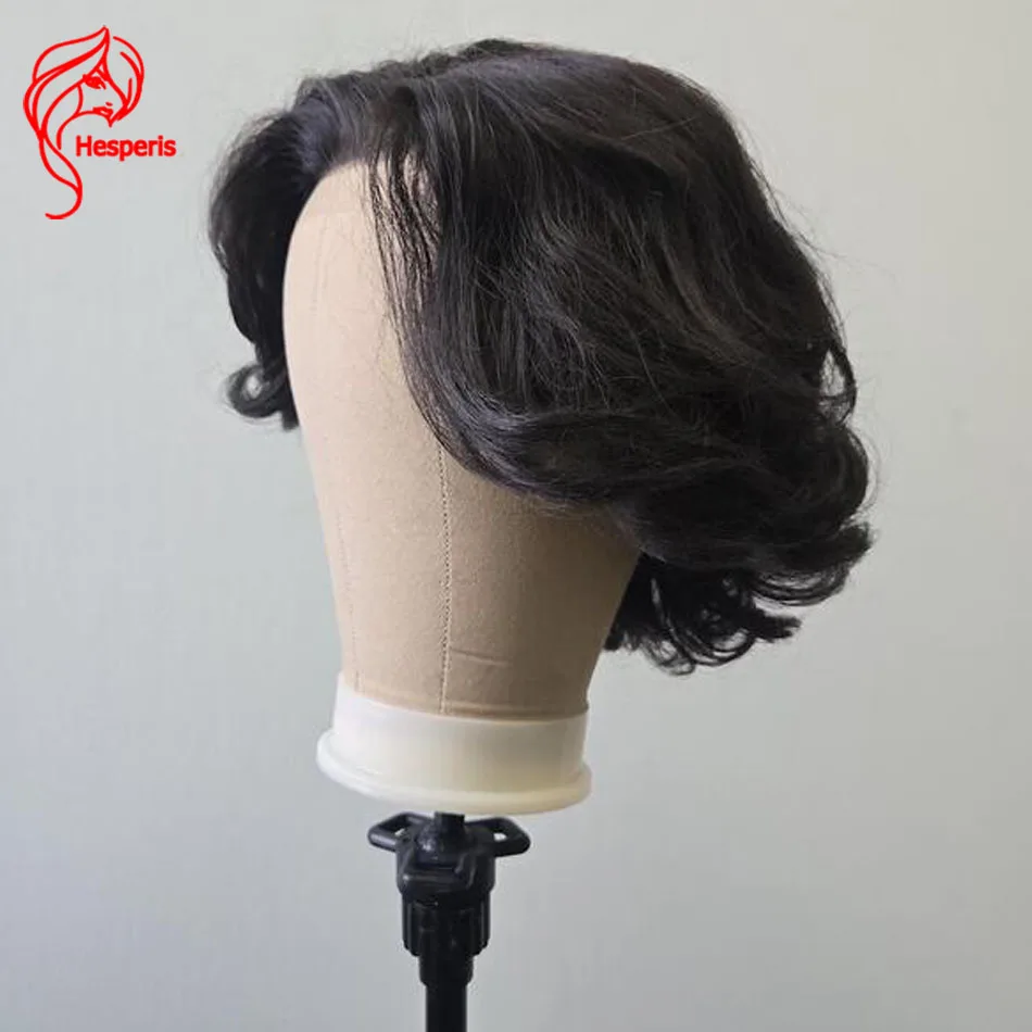 Hesperis Pre Plucked Lace Frontal Boy Wigs Men's Short Cut Human Hair Wigs Wavy Hair Lace Front Wig Hairpiece for Male