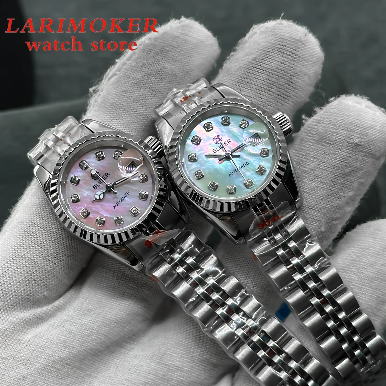 BLIGER 25.5mm mechanical Ladies Diving watch NH05 Automatic movement Pearl dial sapphire glass waterproof calendar