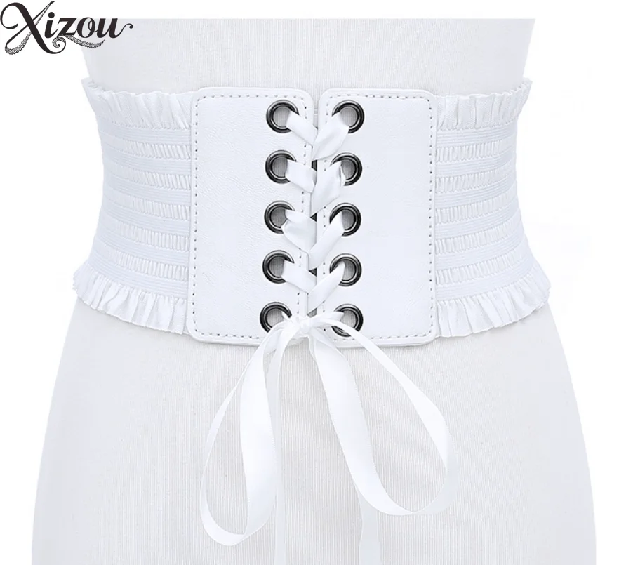 women-lolita-ruffle-trim-corset-waist-belt-back-lace-up-bow-wide-waistband-gothic-sweet-dress-decorative-girdle-cummerbund-unsex